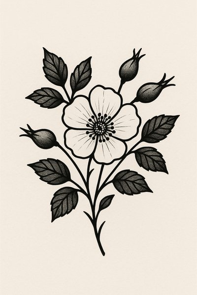 Elegant Black and White Floral Illustration