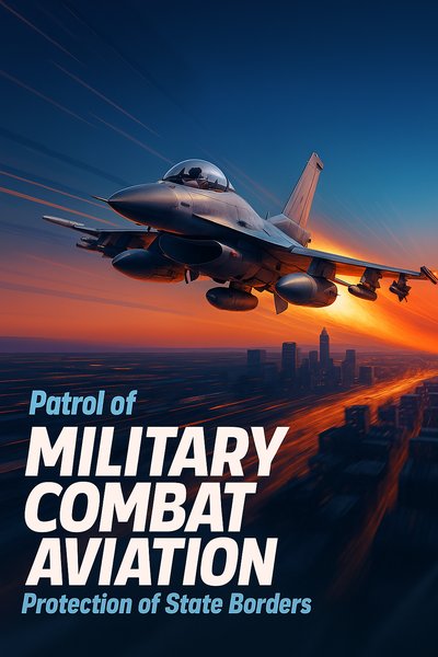 Dynamic Jet Fighter Patrol Over Cities at Sunset
