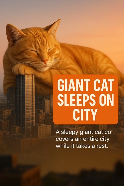 Whimsical Giant Cat Over Cityscape Illustration