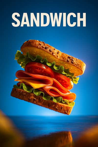 Realistic Flying Sandwich Masterpiece with Vibrant Background