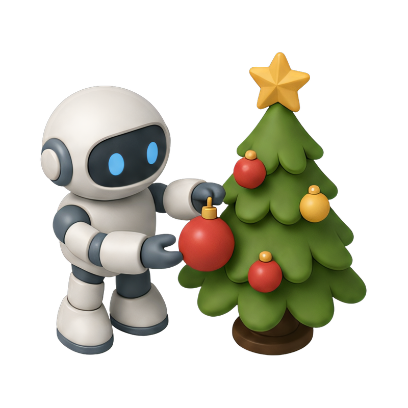 robot decorating a Christmas tree