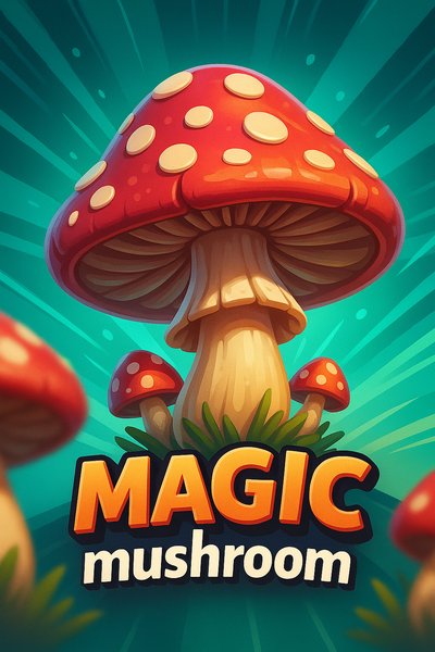 Dynamic Magic Mushroom Illustration with Bold Typography