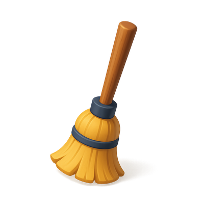Stylish 3D Broom Icon with Volumetric Design