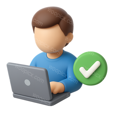 3D Icon of a Person Working on Laptop with Checkmark