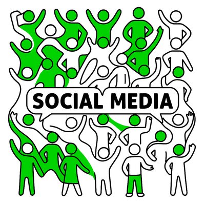 Colorful Social Media Engagement Illustration with Abstract Figures