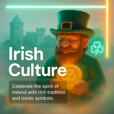 Illustration Representing Irish Culture with Iconic Symbols