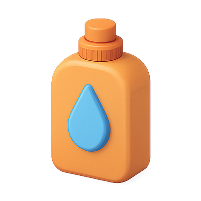 3D Render of an Orange Liquid Container with Blue Drop Icon