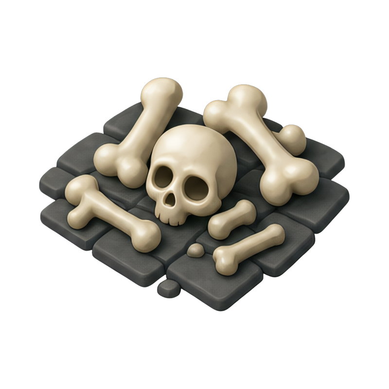 scattered animal bones on ground