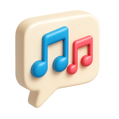 3D Musical Notes in Speech Bubble Icon Design