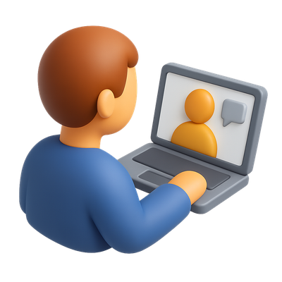3D Icon of a Person on Video Call with Laptop