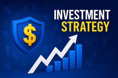 Investment Strategy Graphic Featuring Growth Chart and Shield Icon