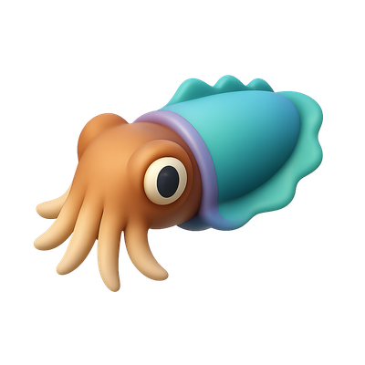 3D Cuttlefish Icon with Color Change Effect
