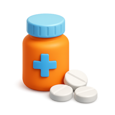 3D Pill Bottle with Colorful Design and Pills