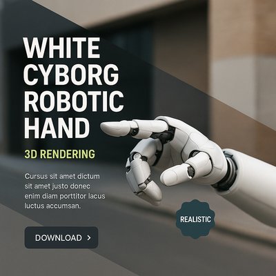 Realistic 3D Render of a White Cyborg Robotic Hand Pointing