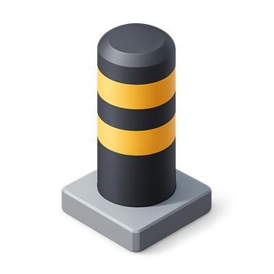 3D Isometric Bollard Icon with Yellow Stripes