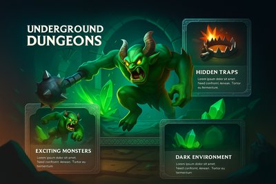 3D Underground Dungeons Game Art with Features