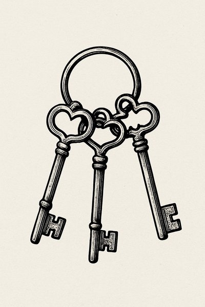Vintage Illustration of Three Keys on a Ring