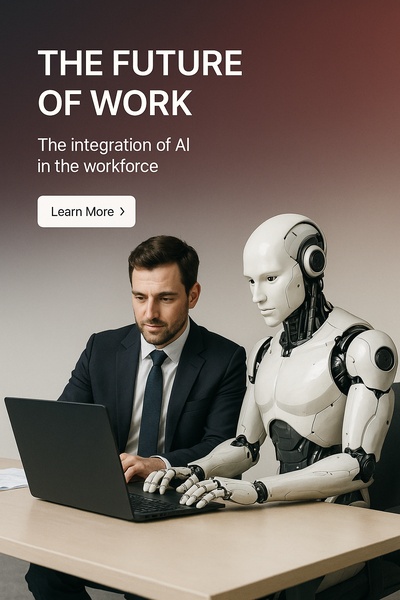 Businessman Collaborating with AI Cyborg in Modern Office