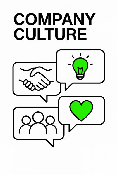 Company Culture Illustration with Icons and Speech Bubbles