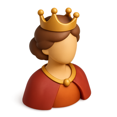 Stylized 3D Countess Icon with Crown and Cape