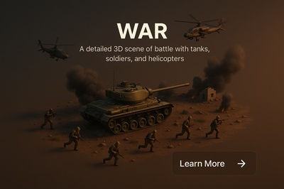 Realistic 3D Scene of War with Tanks and Soldiers