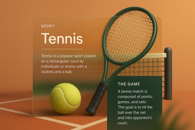 Stylish Tennis Design with 3D Elements and Text Overlay