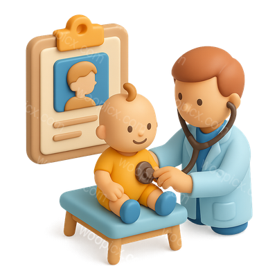 3D Icon of Child Checkup with Doctor and Patient