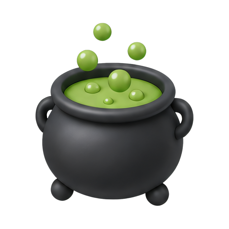 bubbling green potion in cauldron