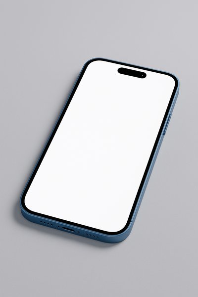 Blue Smartphone on a Gray Table at a 45-Degree Angle