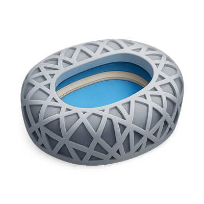 3D Isometric Bird Nest Stadium Icon with Volumetric Design