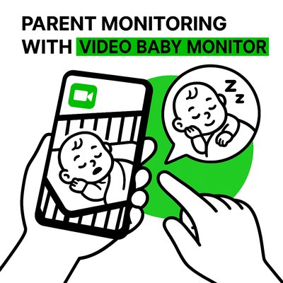 Illustration of Parent Monitoring with Video Baby Monitor