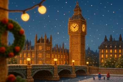 Christmas Big Ben Scene Crafted from Yarn