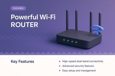 3D Illustration of a Powerful Wi-Fi Router with Key Features