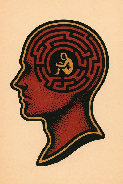 Intricate Maze Silhouette with Figure Tattoo Design