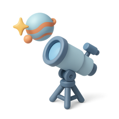 Stylized 3D Telescope Icon for Exoplanet Discovery
