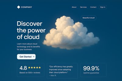 Realistic Landing Page Design Featuring Cloud Elements