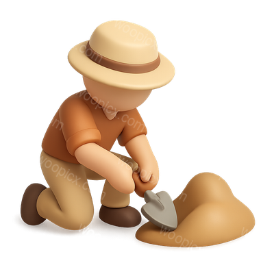 3D Icon of an Archaeologist Digging with Trowel