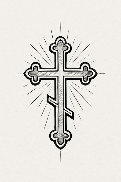 Stylized Cross Illustration with Radiating Lines