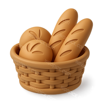 3D Bread Basket Icon with Loaves and Rolls