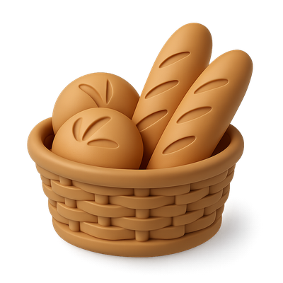 3D Bread Basket Icon with Loaves and Rolls