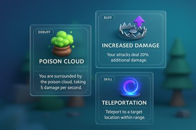 3D Illustration of Game Tooltips with Interactive Features