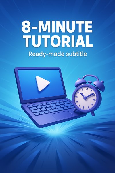 8-Minute Tutorial Graphic with Laptop and Clock