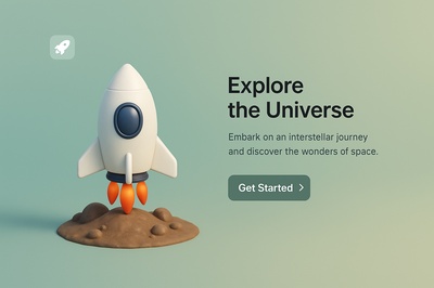 3D Spaceship Scene with Action Button and Text