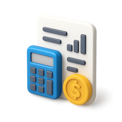 Stylish 3D Accounting Icon with Calculator and Graph