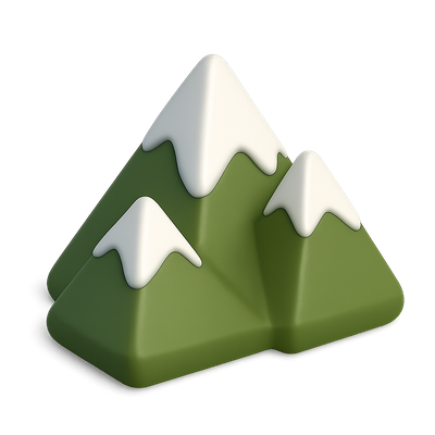 Stylish 3D Mountain Icon with Snowy Peaks