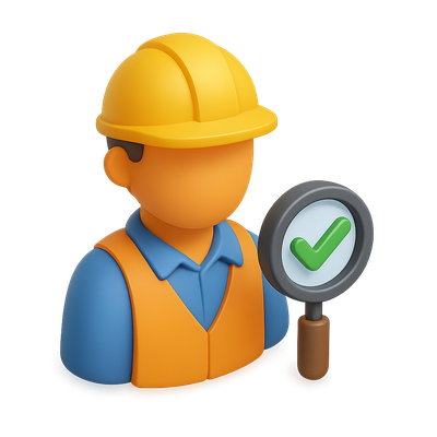 3D Quality Control Inspector Icon with Checkmark