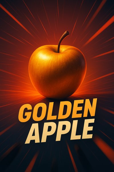Dynamic Golden Apple with Striking Visual Elements
