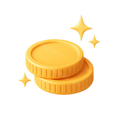 Shiny 3D Stacked Coins with Sparkles