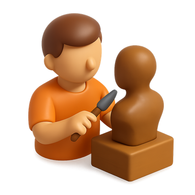 3D Icon of Sculptor Crafting with Clay in Isometric View