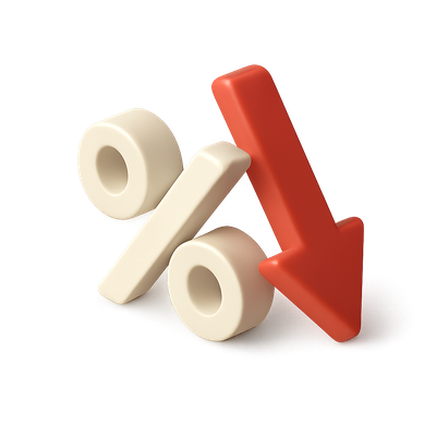 3D Icon of Decreasing Percentage with Downward Arrow